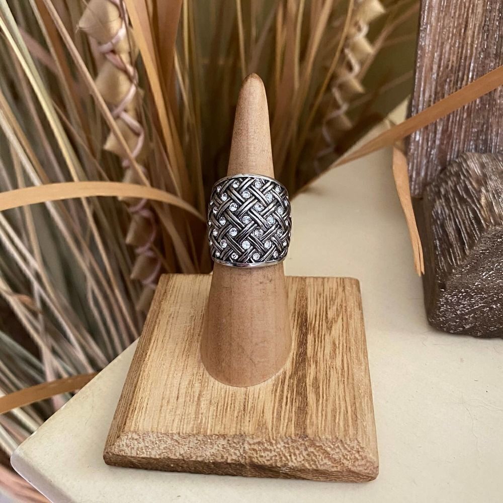 Stainless Steel Weave Ring With Top Grade Crystals Ring Size 6